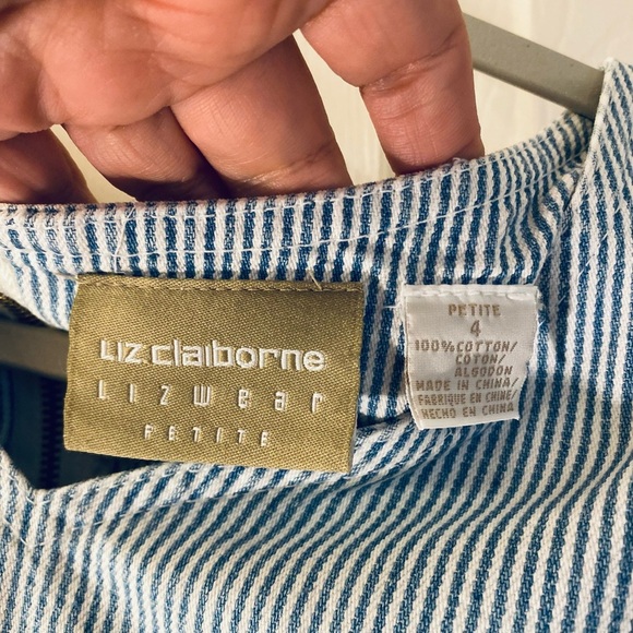 Liz Claiborne Denim Dress, Blue and White Striped Sleeveless, Size 4 - Picture 2 of 6